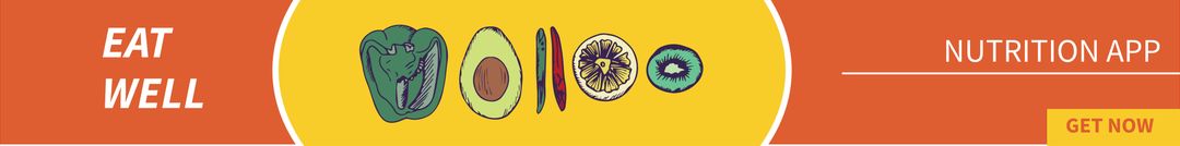 Vibrant nutrition app banner with healthy food illustrations