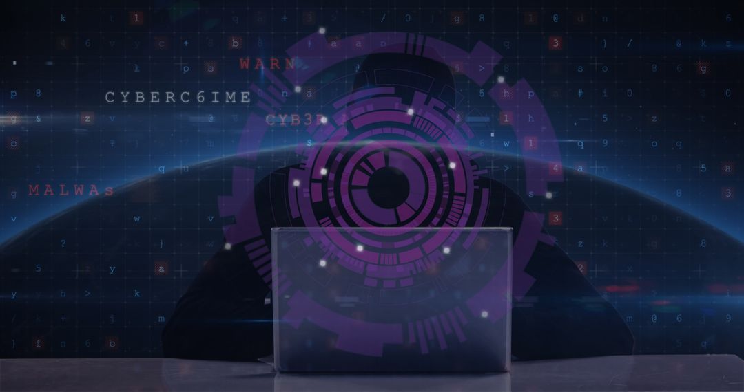 Silhouette at Laptop with Futuristic Digital Interface Design