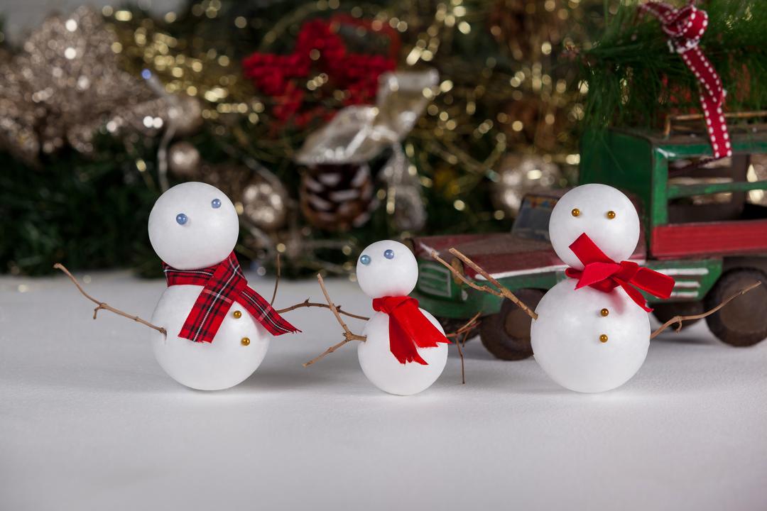 Three Christmas snowman ornaments - Free Images, Stock Photos and Pictures on Pikwizard.com