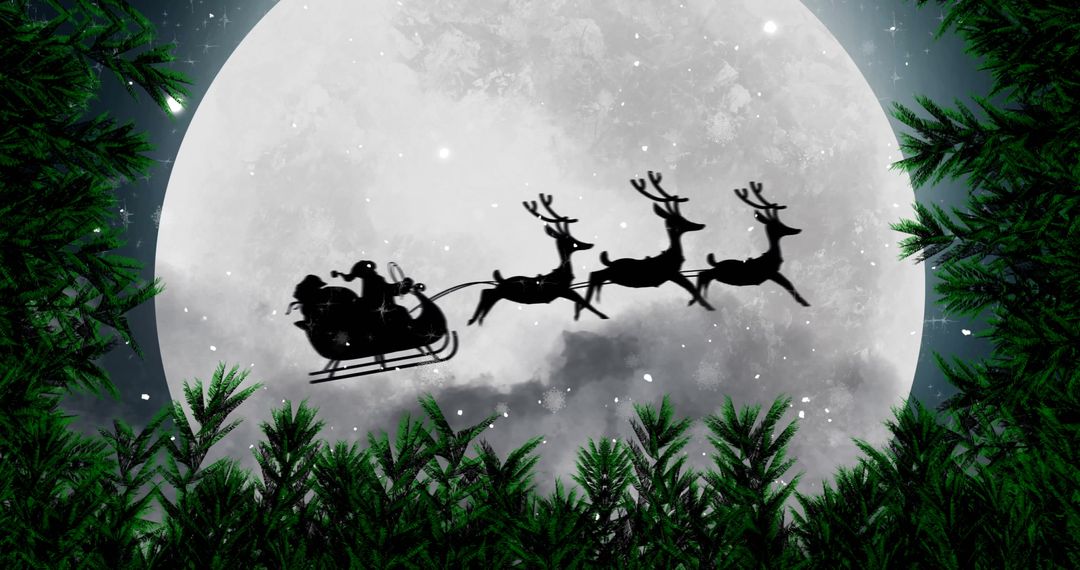 Santa Claus with Reindeer Silhouette on Full Moon Night - Free Images, Stock Photos and Pictures on Pikwizard.com