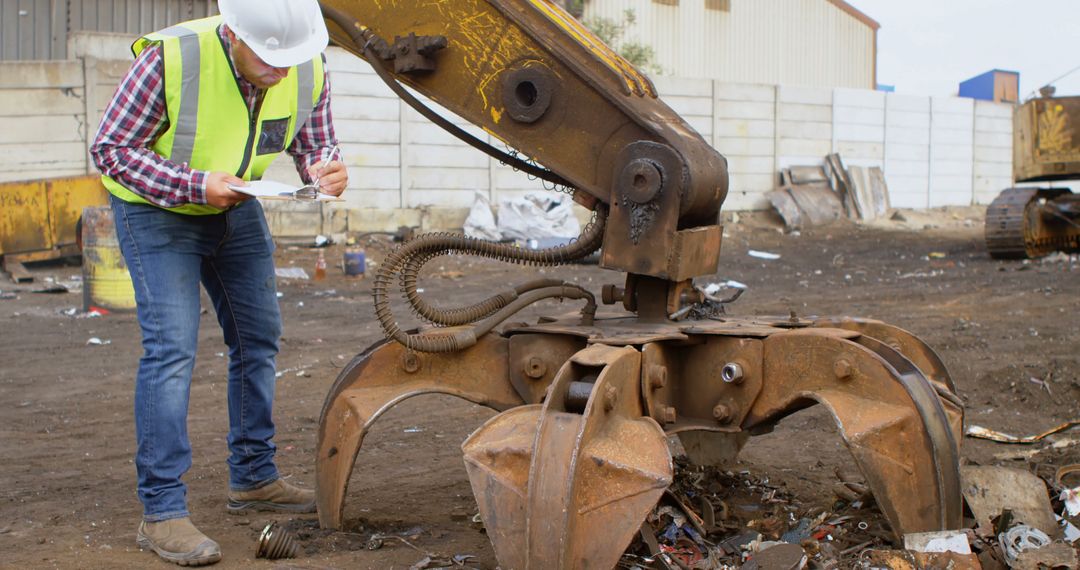 Construction Worker Inspecting Machinery at Industrial Site - Free Images, Stock Photos and Pictures on Pikwizard.com