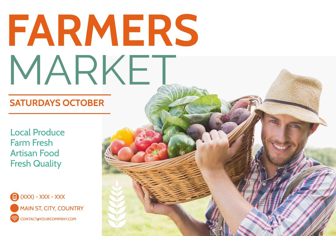 Smiling Farmer Holding Basket of Fresh Vegetables at Farmers Market - Download Free Stock Templates Pikwizard.com