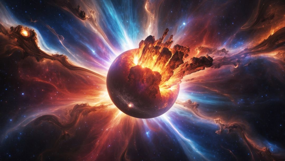 Exploding Planet with Lava and Cosmic Energy in Deep Space