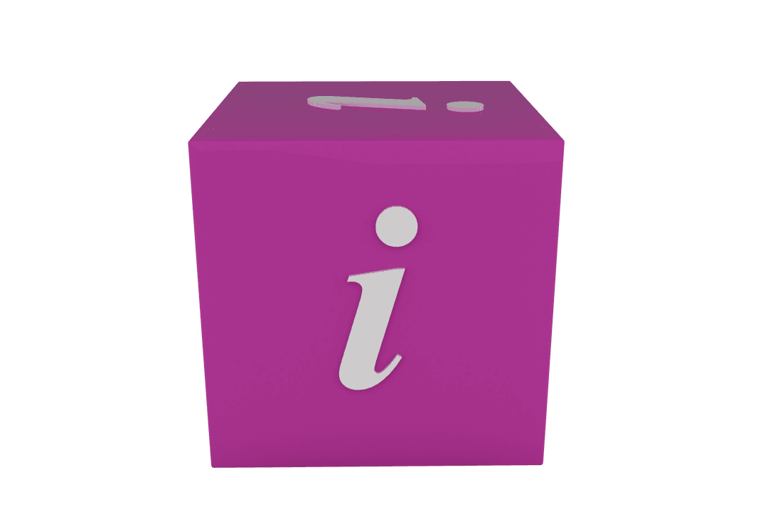 Purple Information Icon Cube on Transparent Background