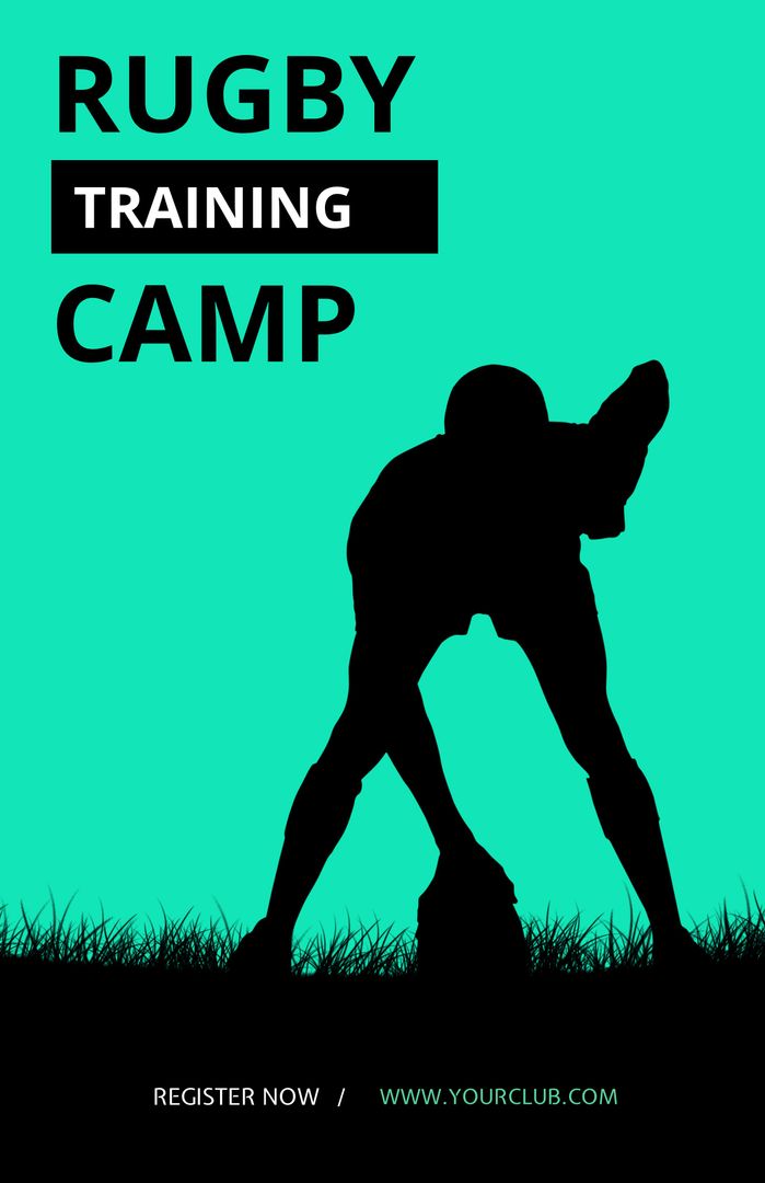 Rugby Training Camp Advertisement with Athletic Silhouette