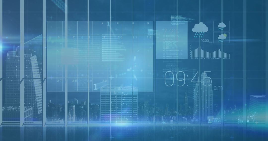 Futuristic Digital Interface over Dynamic Cityscape