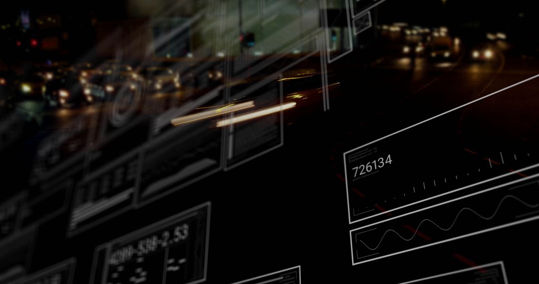 Digital Interface Overlay on Night City Traffic