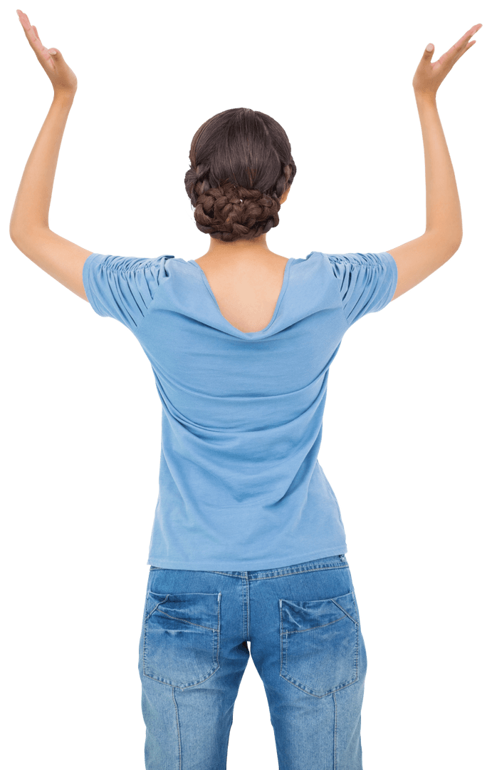 Back of ColH-1Lathetic Standing with Raised Hands on Transparent Background