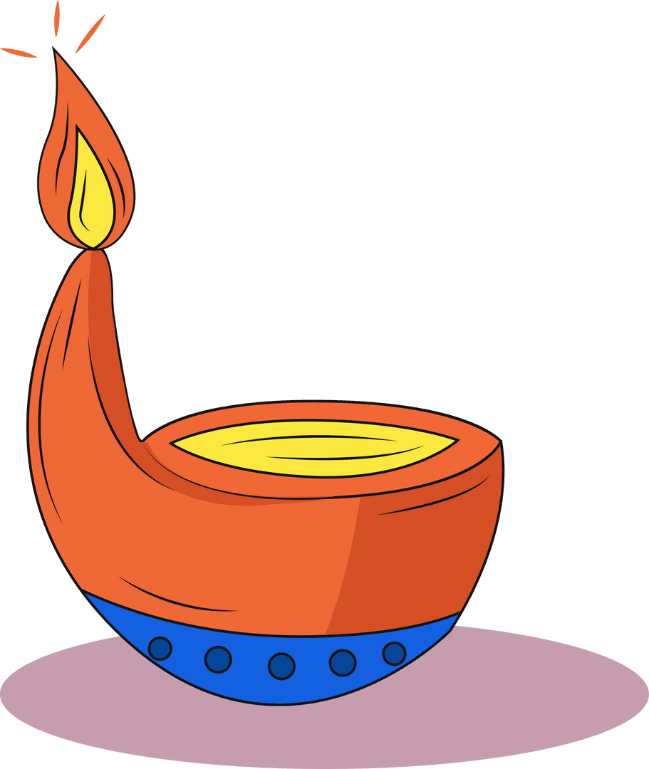 Traditional Oil Lamp with Glowing Flame on Transparent Background