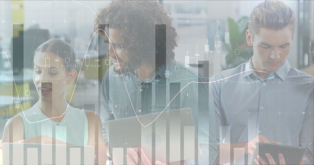 Diverse Team Analyzing Data with Digital Technology