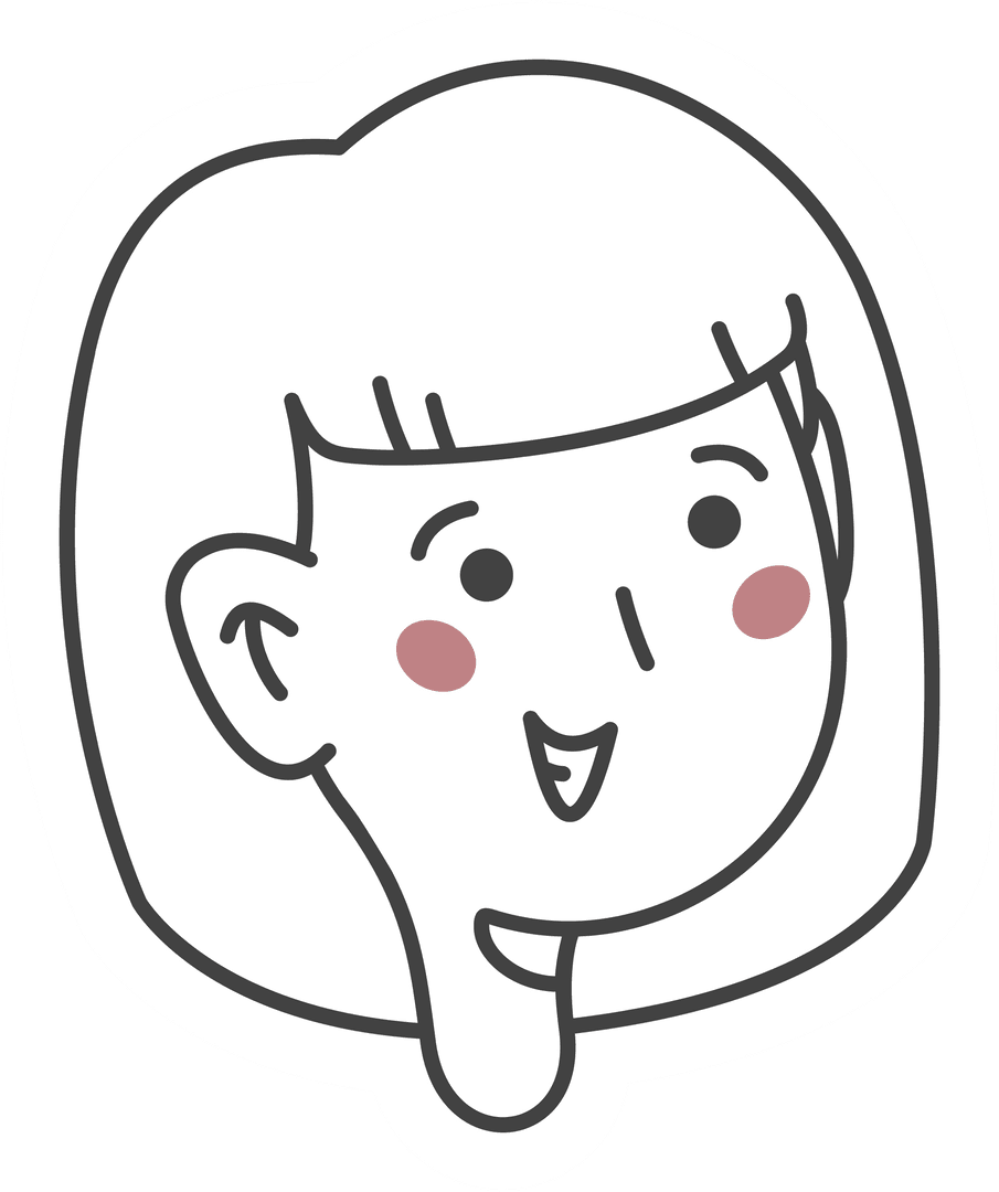 Minimalistic Female Head Line Drawing with Rosy Cheeks Transparent Background