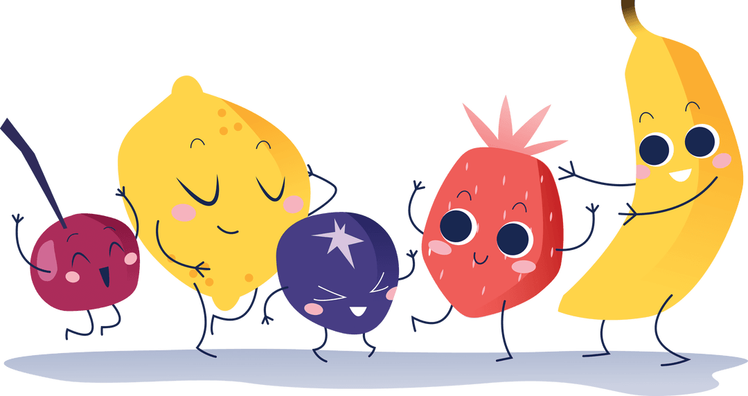 Cheerful Fruits with Faces on Transparent Background Illustration