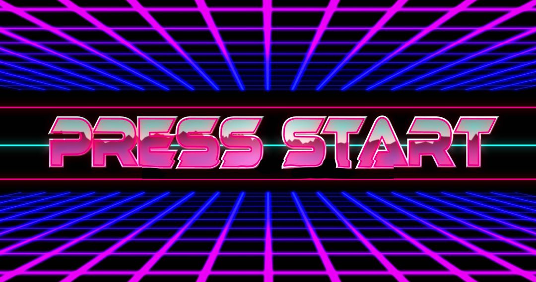 Futuristic Retro 'Press Start' Glowing Grid Design