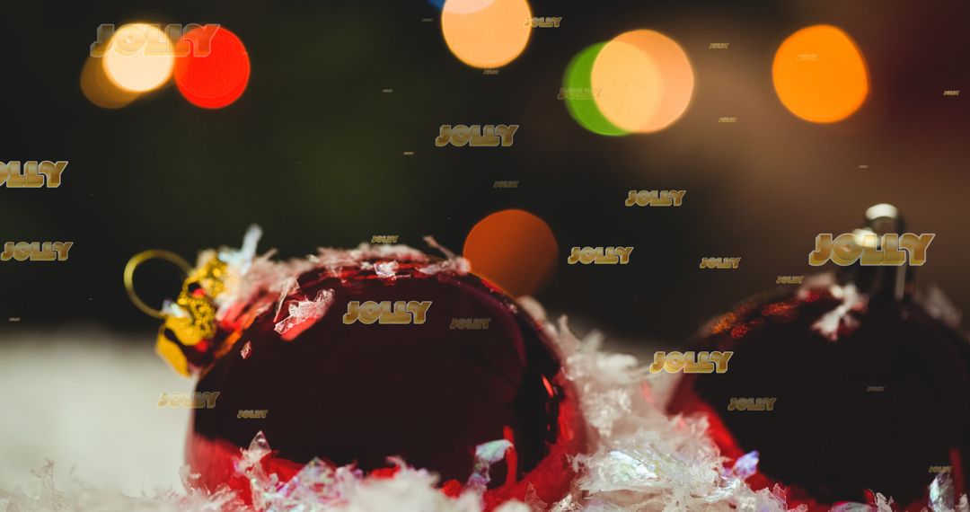 Festive Red Christmas Baubles and Snowflakes with Warm Bokeh Lights