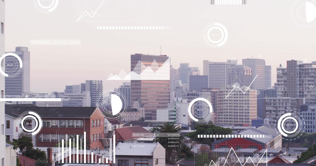 Digital Data Infographic Overlay on Modern Urban Skyline