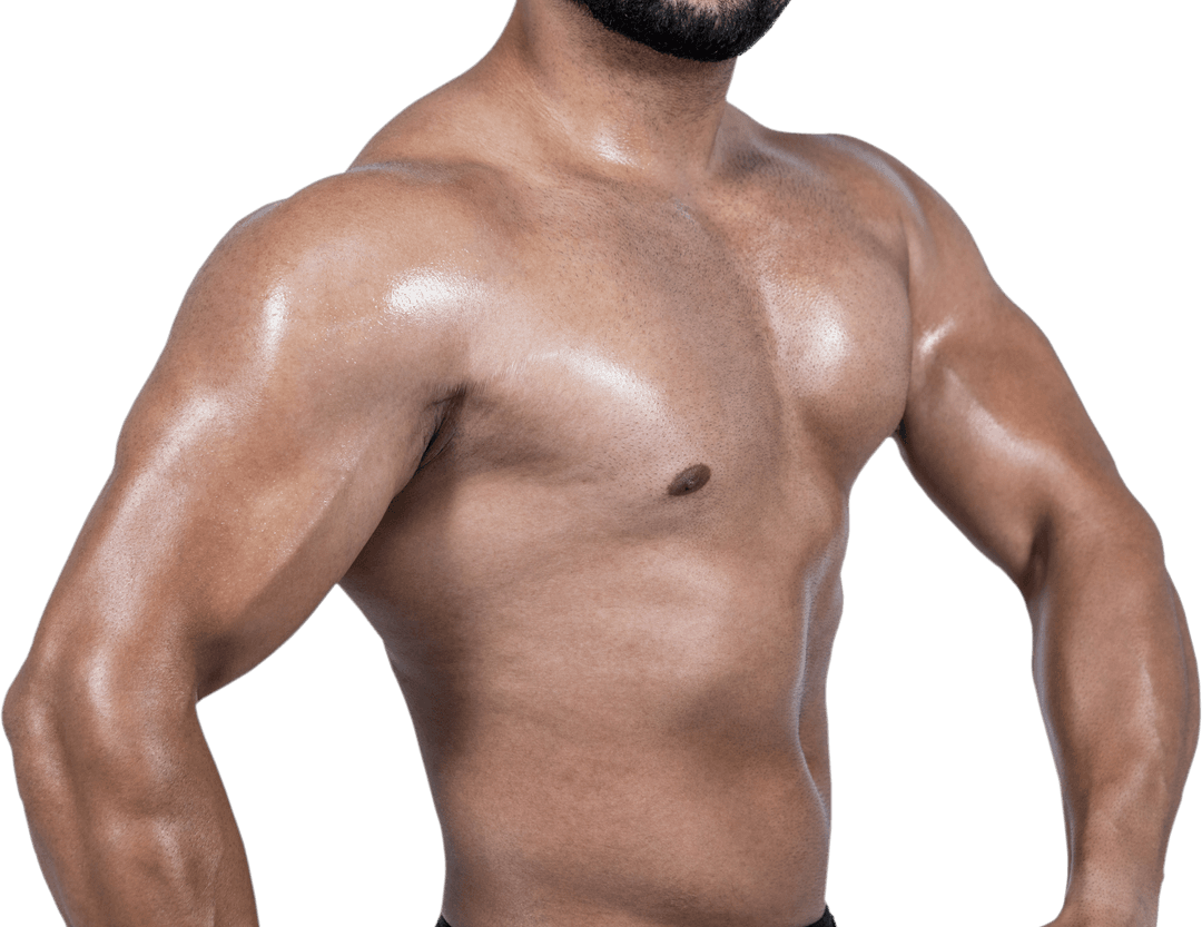 Transparent Muscular Man Flexing Toned Biceps