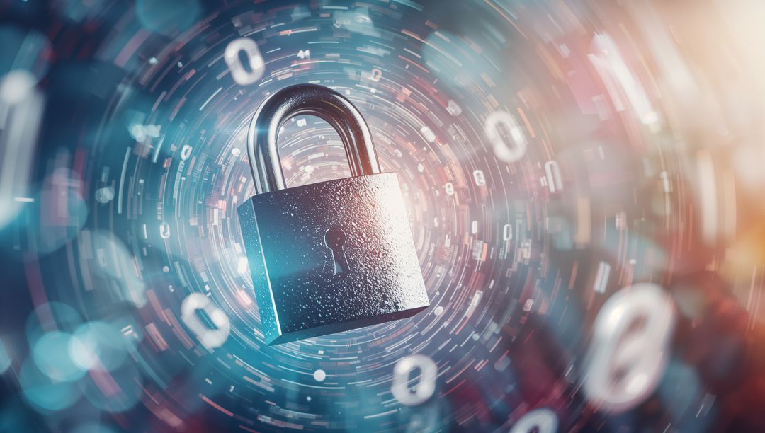 Futuristic Padlock Encrypted in Digital Vortex