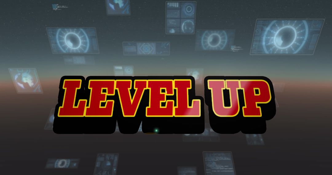 Level Up Game Screen with Digital Interface Background
