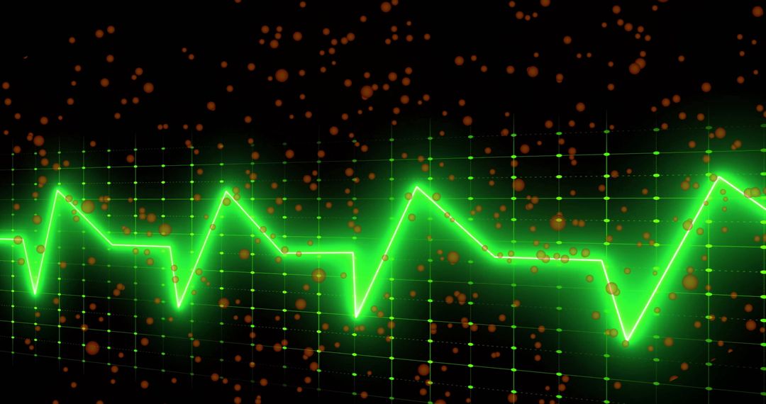 Neon Green Waveform and Orange Particles Visualize Digital Data