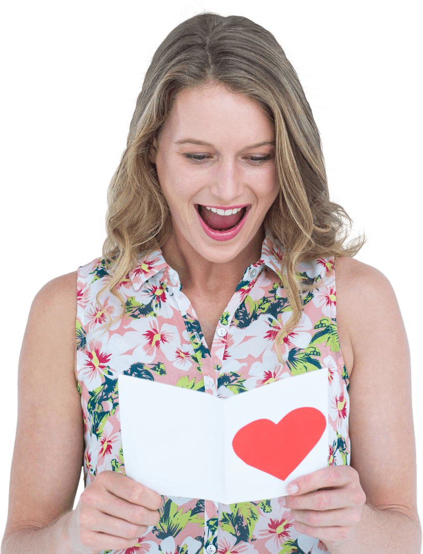 Woman Expressing Joy While Reading Transparent Valentine Card