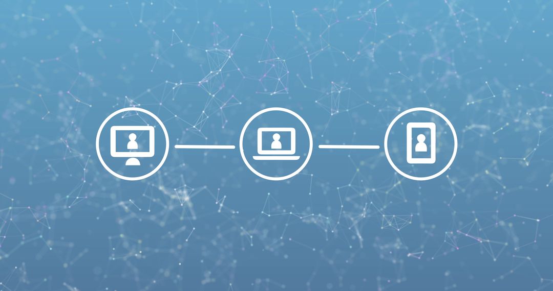 Digital Network Icons with Plexus Connections on Blue Background