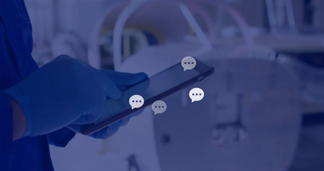 Doctor Engaging with Digital Network via Tablet in Modern Clinic