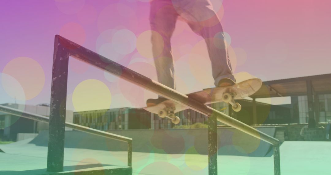 Man Skateboarding on Rail with Vibrant Effects