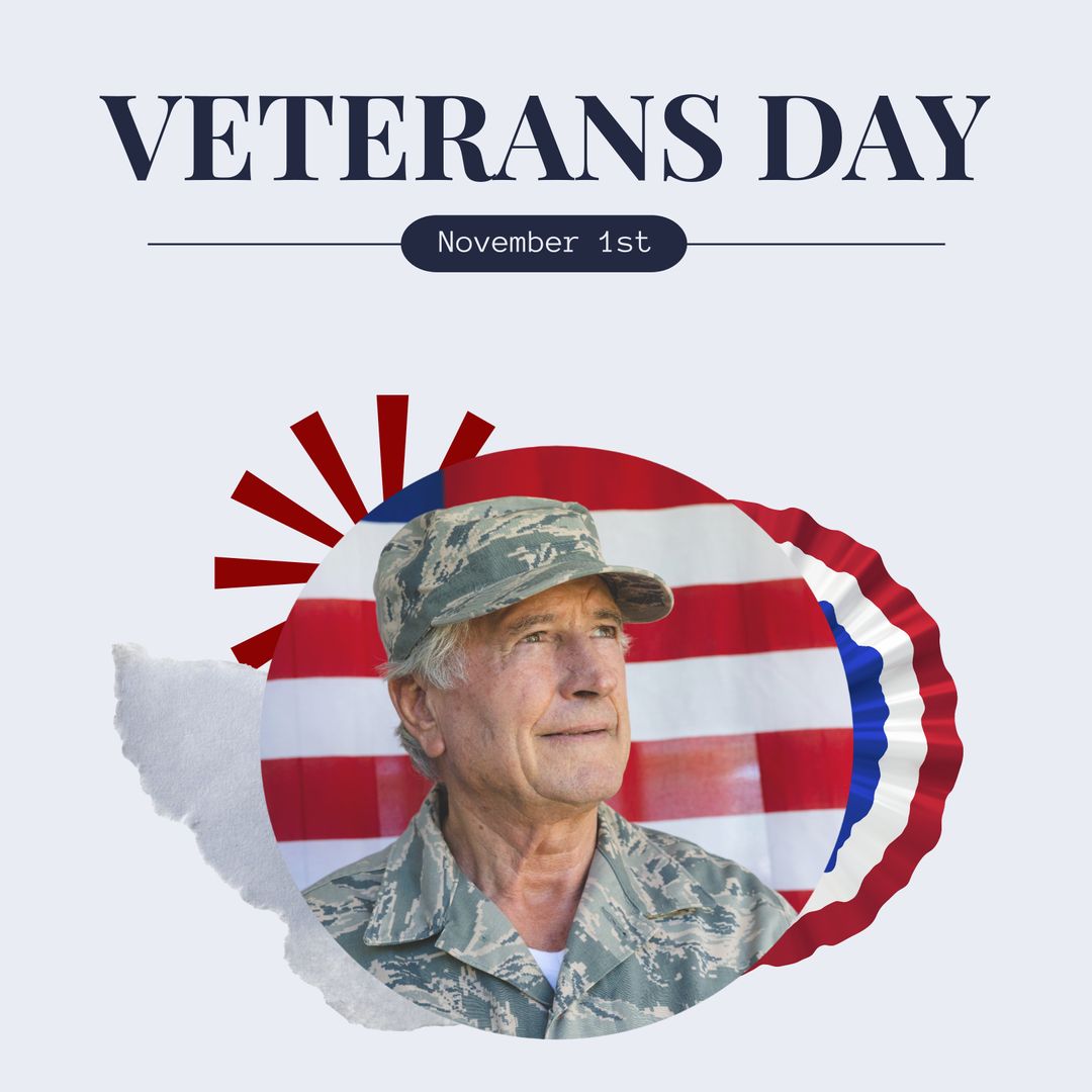 Veterans Day Honoring Senior Caucasian Male Soldier with American Flag - Download Free Stock Templates Pikwizard.com