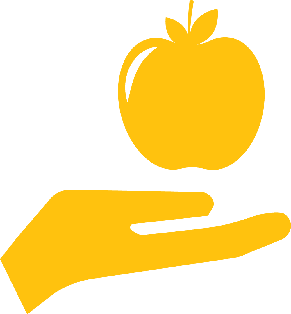 Yellow Hand Holding Apple on Transparent Background