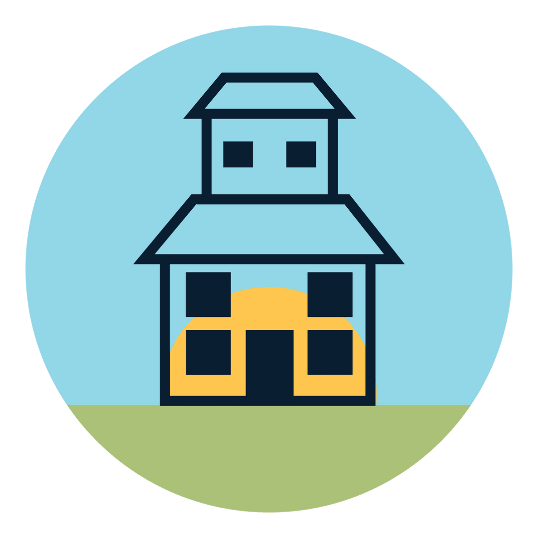 Circular Transparent House Illustration with Sun and Sky