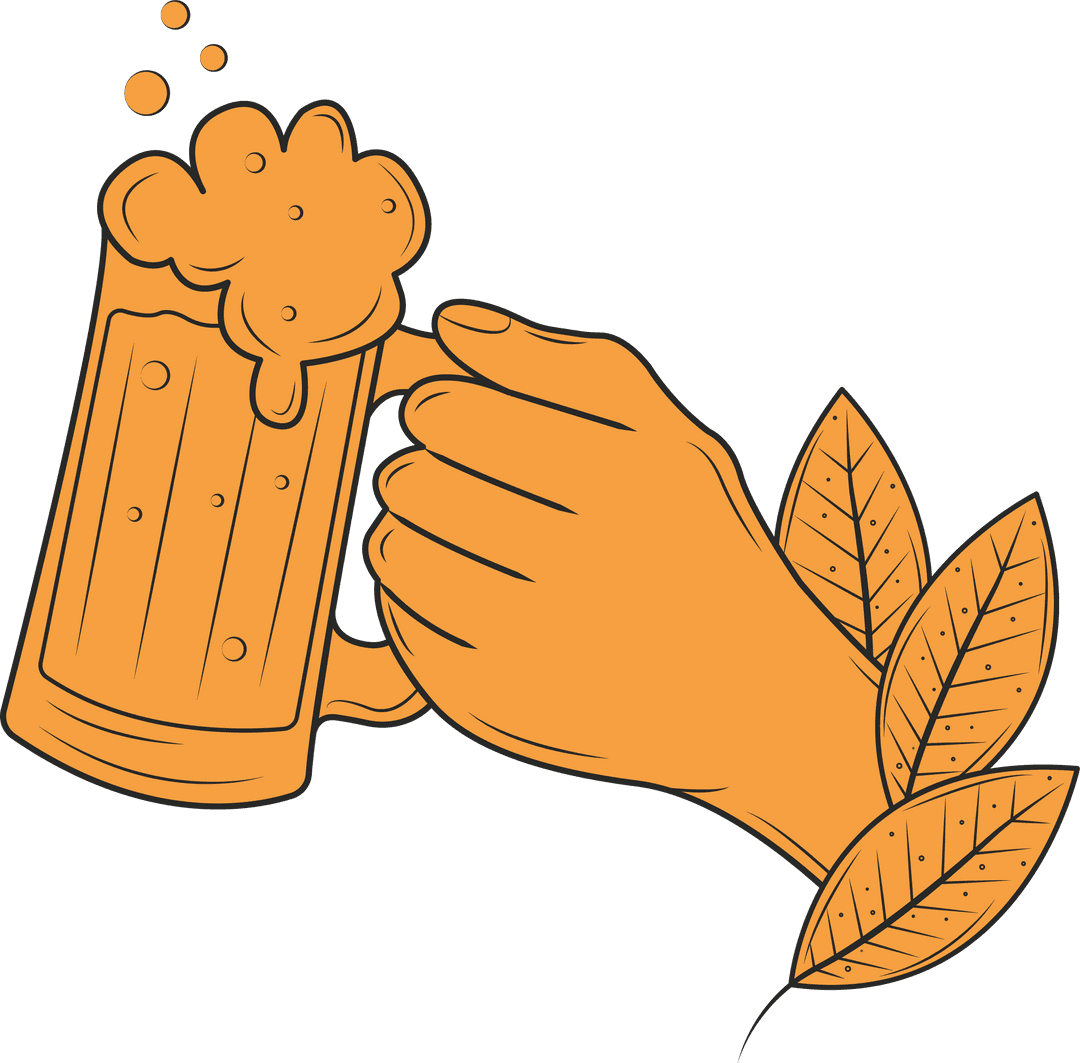 Transparent Vector Hand Holding Frothy Beer Mug in Orange