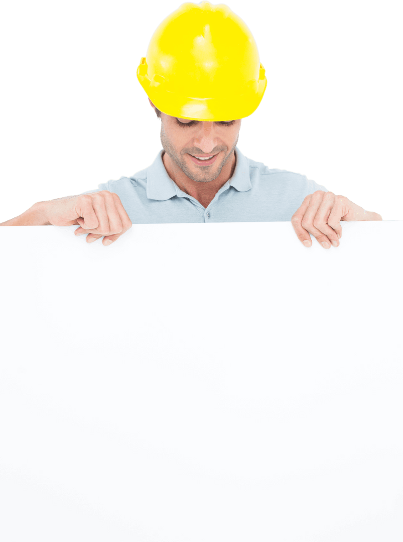 Male Architect with Hard Hat Holding Transparent Board