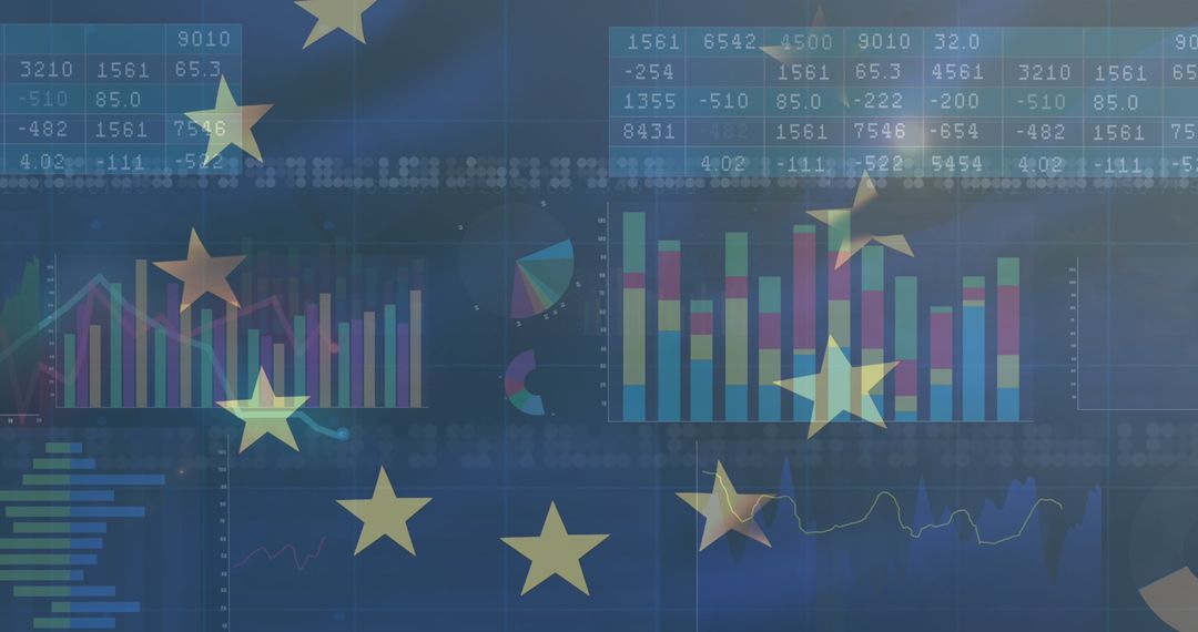 European Union Flag Overlay on Data Analytics Background