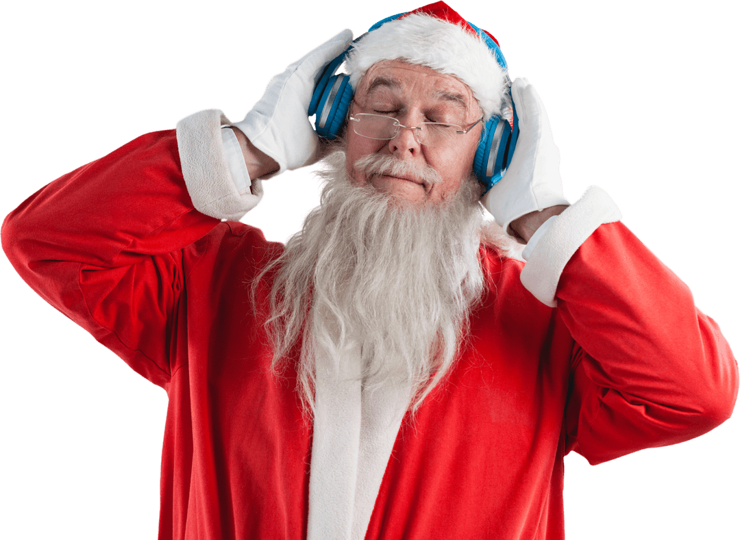 Transparent Santa Claus Enjoying Music with Headphones