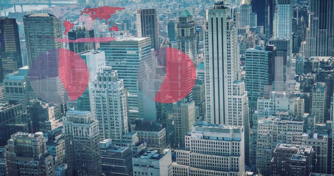 Digital Data Charts Overlay on Bustling Cityscape
