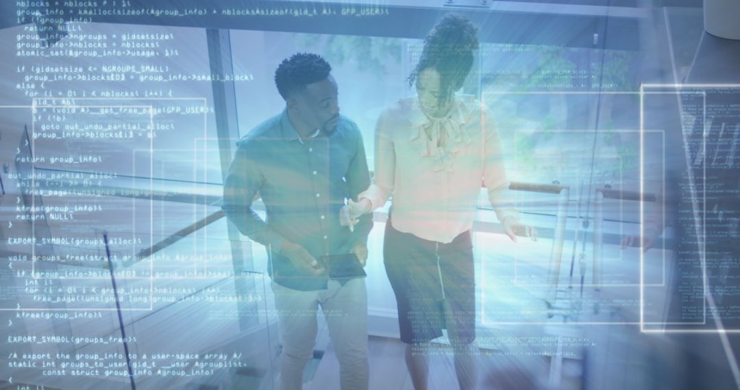 Business Professionals Analyzing Virtual Data Display