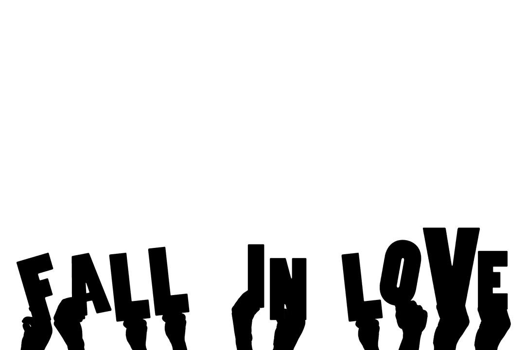 Hands Holding Fall in Love Text with Transparent Background