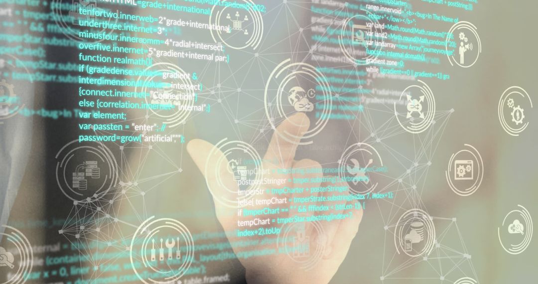 Futuristic Touchscreen Interface with Technology Icons and Data