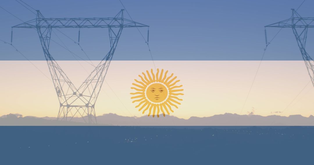 Argentinian Flag Merged with Power Lines at Sunset - Free Images, Stock Photos and Pictures on Pikwizard.com