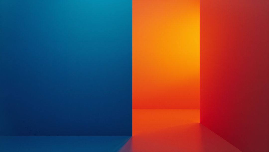 Abstract Futuristic Room with Glowing Orange and Blue Balance