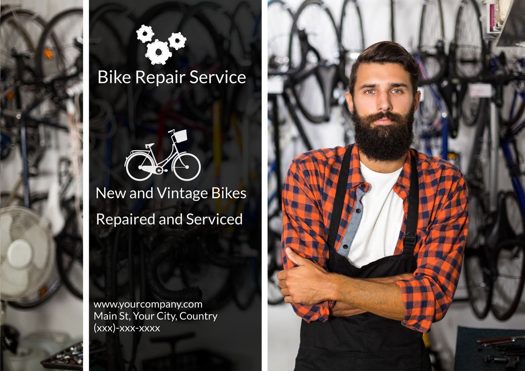 Confident Mechanic Promotes Bicycle Repair Services