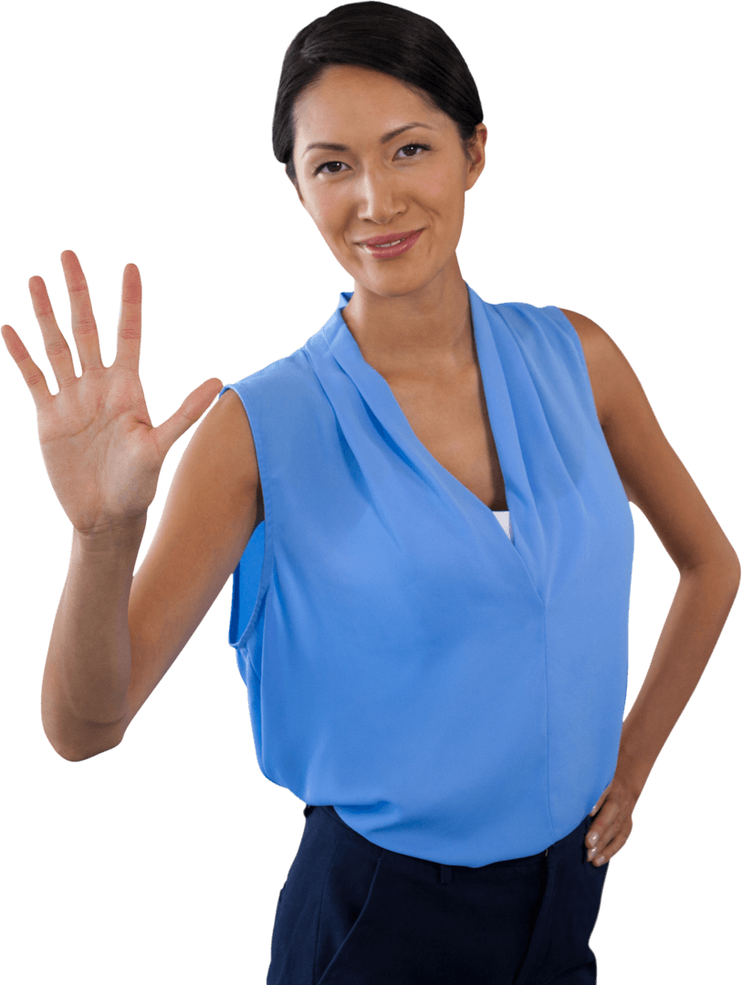 Confident Businesswoman Gesturing Interface on Transparent Background