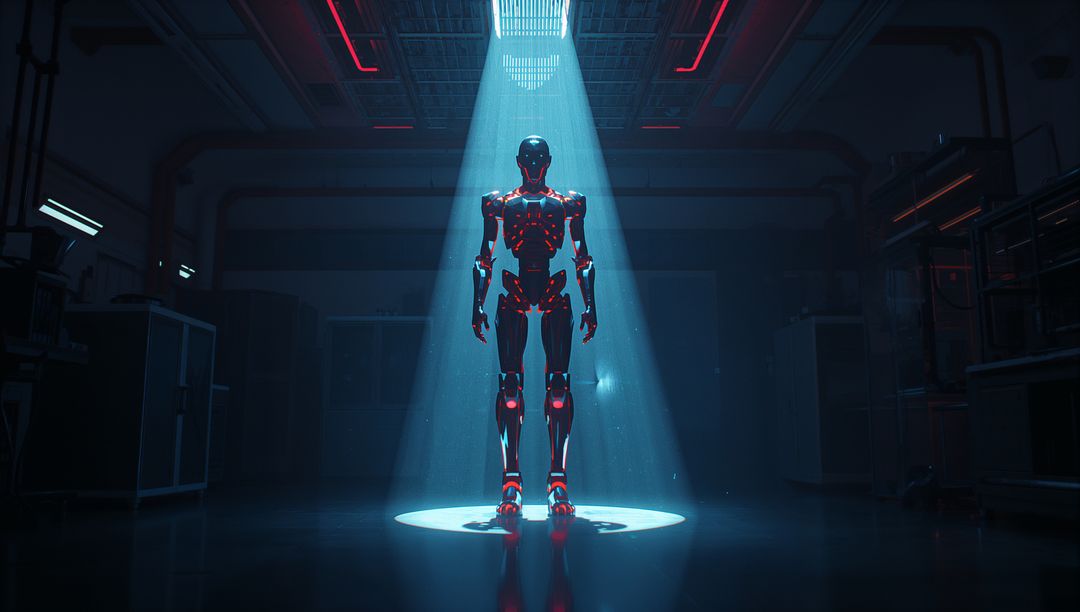 Futuristic Humanoid Robot Glowing in Advanced Robotics Lab