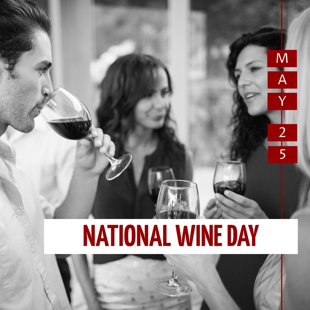 Caucasian Friends Celebrating National Wine Day with Drinks - Download Free Stock Templates Pikwizard.com