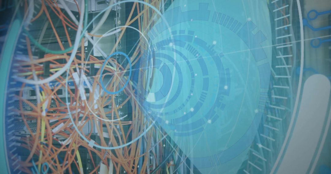 Futuristic Digital Server Network Abstract with Data Processing Overlay