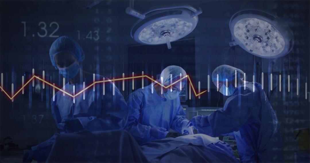 Operating Room Surgery with Surgical Team and Vital Signs Overlay