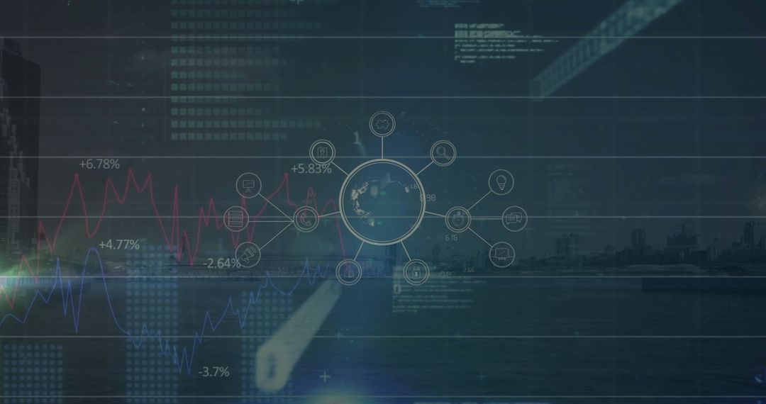 Digital Connections and Data Processing Overlays in Global Finance Concept