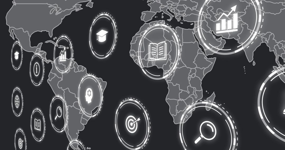 Global Business Icons Over World Map Digital Interface