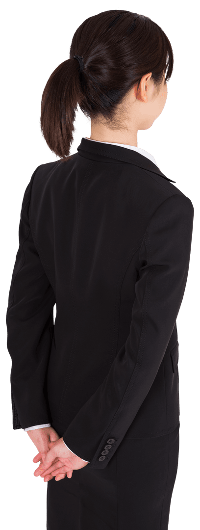 Transparent Asian Businesswoman Standing with Hands Behind Back