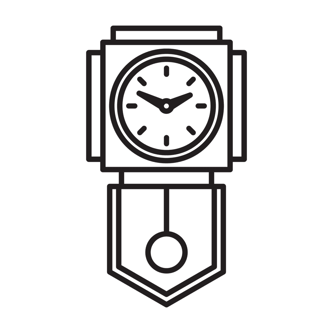 Stylized Black Clock Illustration on Transparent Background